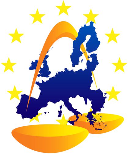 Logo des Europäischen Tages der Justiz mit der Aufschrift Videotechnik im Zivilprozess in Deutschland und Frankreich: Chancen und Risiken - Ein grenzüberschreitender Erfahrungsaustausch