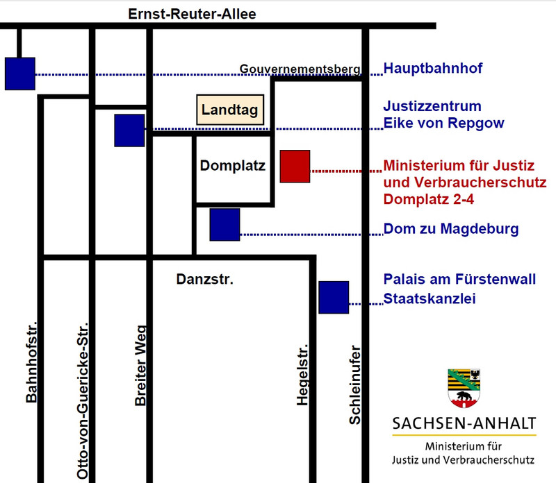 Lageplan des Justizministeriums, Domplatz 2-4